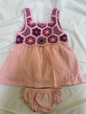Girls Pink Crochet Bodice Dress with Bloomers